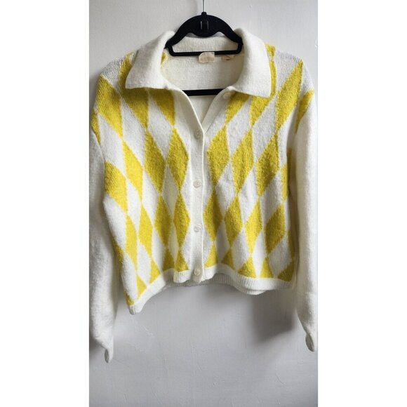 Levi's Vega Argyle Cardigan Sweater Collared Button Up Knit Preppy Academia - Picture 3 of 6